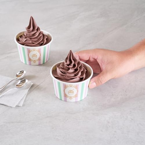 Image of Coppetta 8 Ounce Dessert Cups, 50 Greaseproof Ice Cream Cups - Lids Sold Separately, For Hot And Cold Foods, Purple And Blue Stripe Paper Yogurt Bowls, Disposable, Sturdy - Restaurantware
