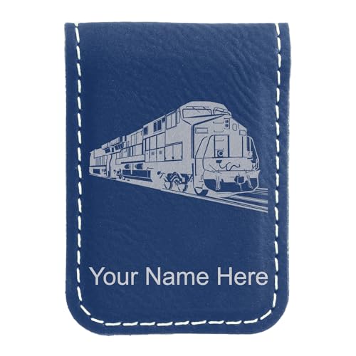 LaserGram Slim Magnetic Money Clip, Freight Train, Personalized Engraving Included (Dark Blue)