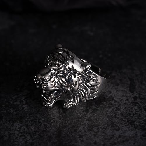 Anneau d'animal de tête de tigre bague argent massif durable - 2