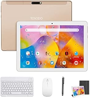 TOSCiDO 10 Inch Tablet 8 Core Android 11 Tablet Ultra-Fast,4GB RAM 64GB ROM, 72 Hours Long Standby, Only WiFi Support, Bluetooth/Keyboard/Mouse/Tablet Case and More Include - Golden