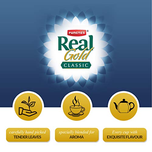 Image of Rungtas Real Gold Classic Darjeeling Tea - 750g | Premium Blend of Fresh Kadak Ctc Chai | Darjeeling Premium Black Long Leaf | Pack of 3