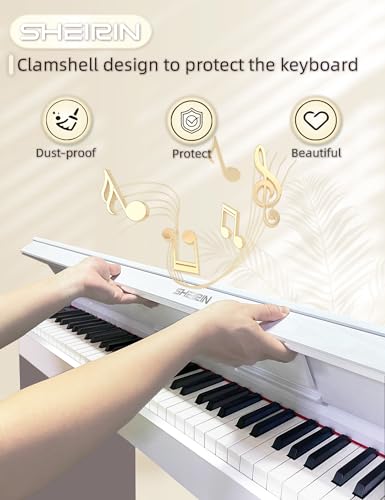 SHEIRIN digital piano keyboard 88 keys electric weighted piano beginner MIDI cover full size sustain pedal hammer action stand real professional SR-F800 (White full cover)