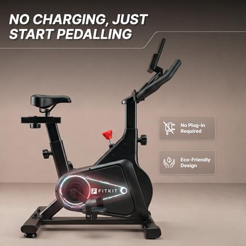 Image of Fitkit by Cult FK8002 Spin Bike 4 kg Flywheel, Max Weight 140 kg, Adjustable Seat, LCD Display for Fitness at Home Workouts Exercise Cycle for Home (Black)