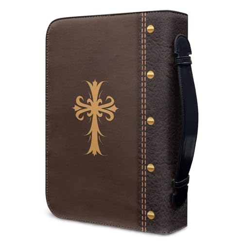 Image of Talayituse Cross Horse Print Bible Covers for Women Men for When I am Weak Then I am Strong PU Leather Christian Bible Case Bible Bag Book Carrying Case Christian Bible Accessories with Handle, M