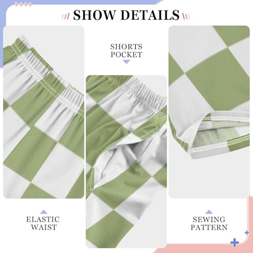 Boys' Pants Light Green Checkerboard Square Long Bottoms Jogger Pants Elastic Waist Trousers with Pockets S-XL4