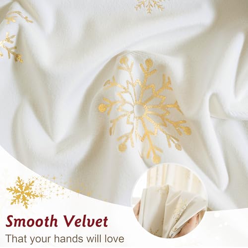 Image of Beauoop Christmas Cream Velvet Curtains 84 Inches Long 2 Panels for Bedroom Living Room Gold Snowflake Holiday Decor Thermal Insulated Room Darkening Rod Pocket Window Treatments Drapes, 52X84