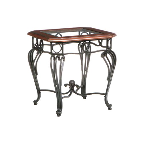 SEI CK7542 Prentice End Table in Dark Cherry Trim & Black Metal Frame