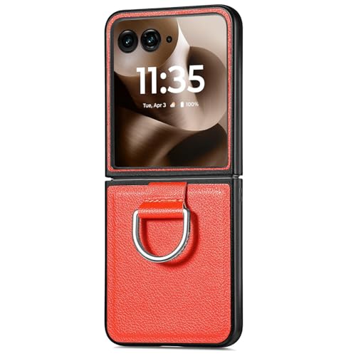 Coque antichoc Motorola Razr 2025 étui orange en cuir avec anneau arrière