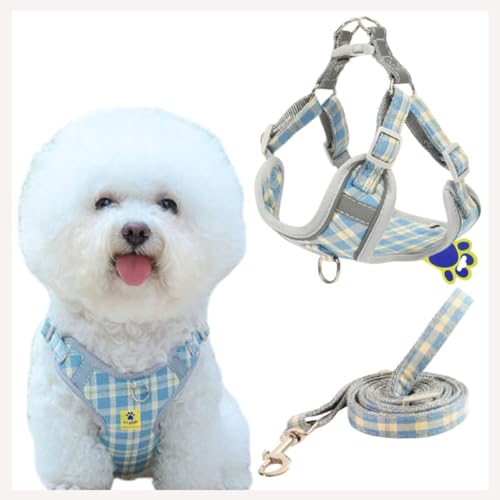 Image of A+a Pets' Harness & Leash Set(Combo) for Cats, Puppies, Small Dogs with 2 Leash Points - Escape Friendly | Night Safety | Reflective Strips |100% Cotton (Blue, XXS)