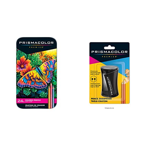 Prismacolor Premier Colored Pencils, Soft Core, 24 Pack (3597T) with Premier Pencil Sharpener