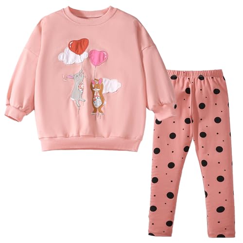 Image of HILEELANG Toddler Girl Fall Outfits Clothing Pants Set Sweatshirt Cotton Strench Leggings Playwear Sets 2pc