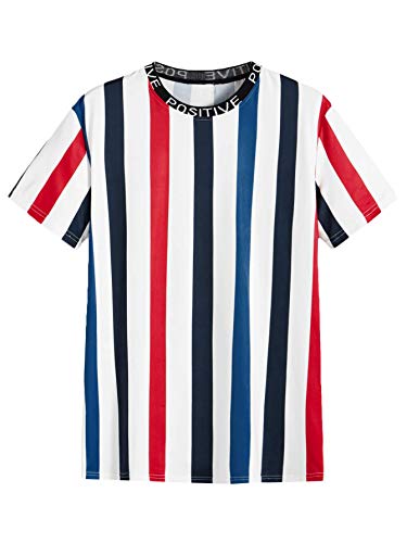 Floerns Men's Letter Graphic Striped Round Neck Short Sleeve Top Tee Shirt Multicoloured M