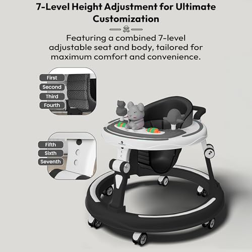 Image of StarAndDaisy 360 Baby Walker 6-24 Months / 7 Level Height Adjustment Walker for Kids Boy and Girl with Switchable Food & Musical Toy Tray /Premium Baby Activity Walker - Black