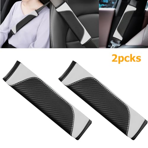 Image of Osilly 2PCS Car Seat Belt Cover, Carbon Fiber Seatbelt Shoulder Protection, Soft Car Seat Belt Strap Cushion Protect Your Neck and Shoulder, Car Accessories Seat Belt Pad for Car Truck (White)