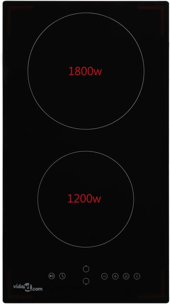 Ceramic hob showing power ratings for each burner: 1800W for the top, 1200W for the bottom.