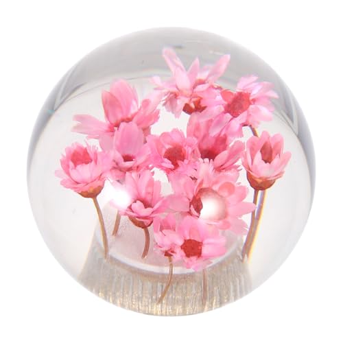 TOYZFRIENDY Pommeau Levier Vitesse Rond Résine avec Fleur Boule Cristal Rose Levier Manuel Remplacement pour Voiture