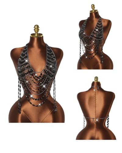 Top de cadena de metal plateado mujer con espalda abierta y cadena de cuerpo sexy halter 5