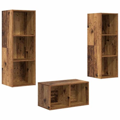 Cartvyn Mueble para TV montado en la pared, madera recuperada, 37 x 37 x 107 cm, con 7 estantes, moderno armario bajo para colgar para salón, almacenamiento funcional y ahorro de espacio