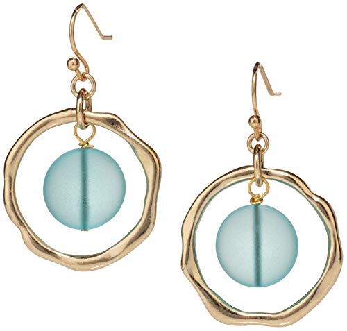 Handmade Golden Hoop Earrings - Turquoise Sea Glass