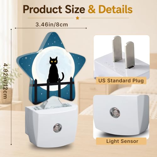 Image of Star Night Light with Dusk to Dawn Sensor, Starry Night Cat Plug in Night Light for Kids Bedroom Nursery, Soft Warm Glow Lamp for Hallway Bathroom Energy Saving