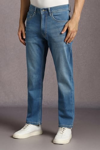 Image of Louis Philippe Men's Regular Fit Stretch Fabric for Comfort Premium Wash Aesthetic Authentic Twill and Durable Jeans