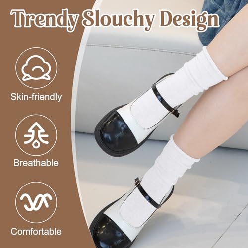 Image of Chalier 5 Pairs Slouchy Socks for Women, Soft Cotton Crew Socks | Breathable Blend, Elastic Cuff, Cute Roll Top, Calf Scrunch Tube, Easy Pull On, Flexible Stretch Motion, Casual Daily Wear