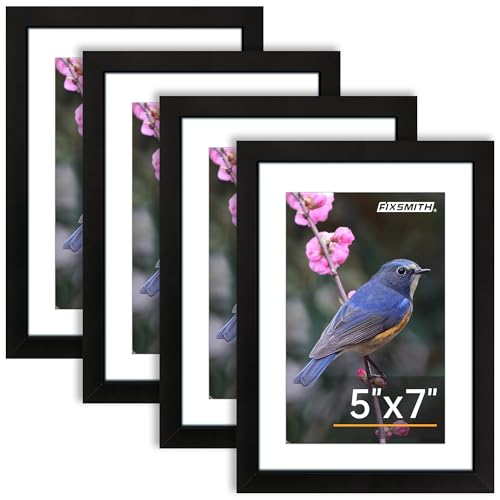 Image of FIXSMITH 5x7 Picture Frame Set of 4, Photo Frame with HD Plexiglass, Display Pictures 4x6 with Mat or 5x7 Without Mat Multi Picture Frames Collage for Tabletop or Wall Display, Black