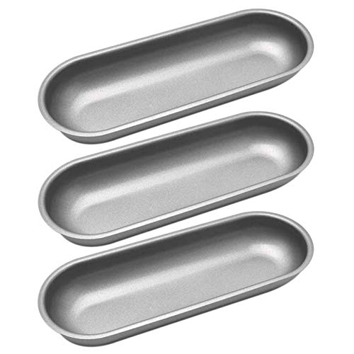 Ctwezoikmt Hot Dog Mold Carbon Steel Sausage Non Stick Bakeware Oval Hotdog Bun Baking Pan for DIY Homemade Bread Tool 3Pcs