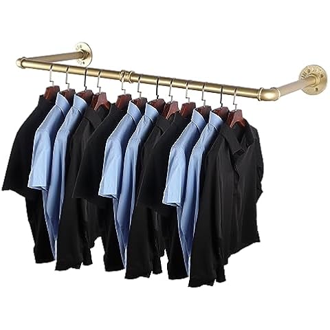 AddGrace Gold Clothing Rack Wall Mounted Clothes Rack Industrial Pipe Clothing Rack Heavy Duty Clothes Rack for Hanging Clothes Multi-Purpose Closet Rack for Wardrobe and Laundry Room 1 Pack Cover