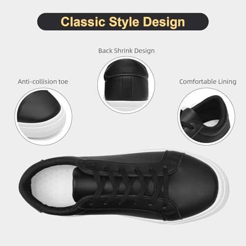 Fashion Sneakers for Men Women, Men’s Black Casual Leather Skate Shoes, Non Slip Comfortable Breathable Tennis Walking Shoes3