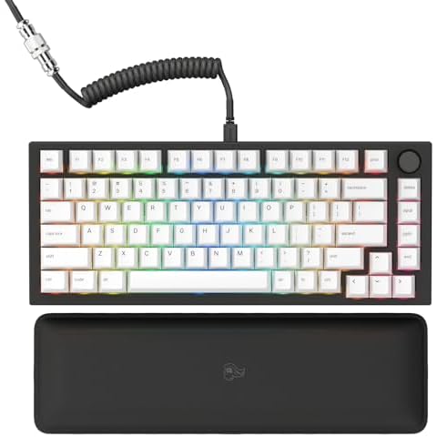 GLORIOUS Gaming GMMK PRO 75% - Modular Mechanical Gaming Keyboard, TKL Size, 1.5kg Frame, Fox Switches, Fully Customizable, Coiled Cable, Wrist Rest, White PBT Keycaps, RGB, QWERTY - Black Cover