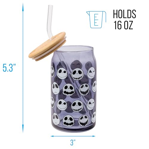 Bocal Jack Skellington en verre durable de 473 ml avec paille