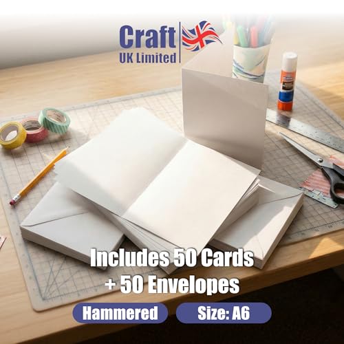 Image of Craft UK W109 A6 Hammered Card and Envelope Pack of 50 - White