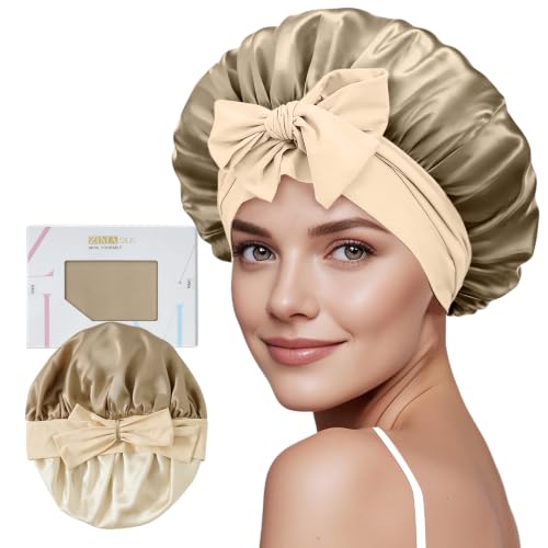 ZIMASILK 100% Mulberry Silk Bonnet for Sleeping Women Long Hair, Coffee