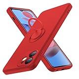 TLOMPLO 対応 iPhone 12 mini用の ケース リング付き 耐衝撃 シリコン 薄型 カバー スリム tpu 磨り表面 指紋防止カバー 柔らかい裏地 米軍MIL規格 黄ばみなし レンズ保護 滑り止め 柔軟性 擦り傷防止 赤N413-Aip12min-07