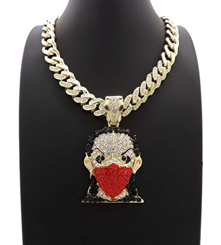 HIP HOP BOONDOCK PENDANT & 11mm 20" PARTIAL ICED CUBAN CHOKER CHAIN NECKLACE4