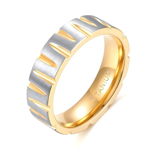 KnSam bague acier titane homme plaqué or brossé large anneau fantaisie tendance