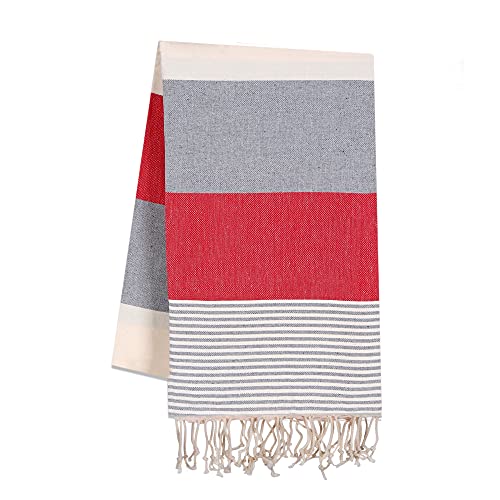 Toallas de playa 100 % orgánicas para picnic, viajes, baño, algodón, toallas decorativas, tamaño grande, toalla sanitaria para hombre, toalla de sauna, toalla de baño turca (rojo oscuro y gris claro)