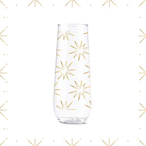 Tossware Pop 9Oz Flute Festive Cheers Series, Set Of 6, Premium Quality, Recyclable, Unbreakable & Crystal Clear Plastic Printed Champagne Glasses #TOP3