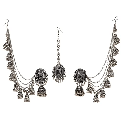 Image of Shining Diva Fashion Earrings for Women Girls Stylish Fancy Traditional Jhumka Jhumki Bahubali Kundan Pearl Ear Chain