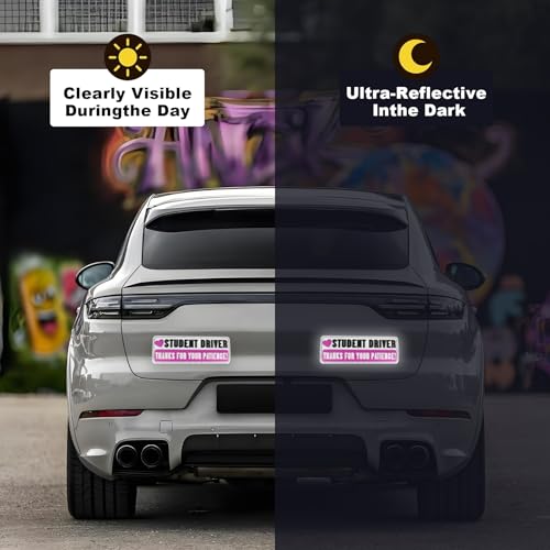Image of 3PCS Magnetic Student Driver Sticker, Student Driver Sticker Magnet for Car, Thanks for Your Patience, Safety Warning Reflective Bumper Stickers, Pink Car Accessories for Women Drivers
