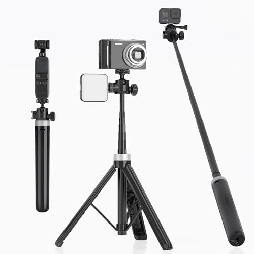 Image of Mobilife Action Camera Tripod 59-inch Portable Floor-Standing 360 Ball Head & Cold Shoe Mount for GoPro,DJI Osmo Pocket /Action,Insta360,Small Camera Vlogging YouTube