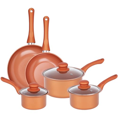 Gr8 Home Copper 8 Piece Carbon Steel Non Stick Kitchen Cookware S...