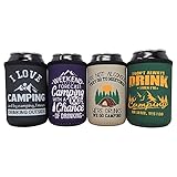 Camping Coolers Gifts for Couples - Happy Camper Must Haves, Camping Essentials, Small Gifts for People Who Have Everything, Insulated 12 oz. Coolers for Standard Stubby Cans, Funny Can Cooler Sleeves