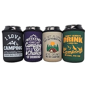 Camping Coolies Gifts for Couples – Happy Camper Must Haves, Camping Essentials, Small Gifts for People Who Have Everything, Insulated 12 oz. Coolies for Standard Stubby Cans, Funny Can Cooler Sleeves