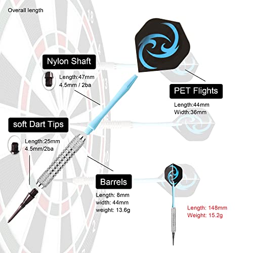 CareGames Soft Darts Set 12Packs with 4 Colors Plastic Shafts,Extra Flights,Points and Flight Protectors - Image 4