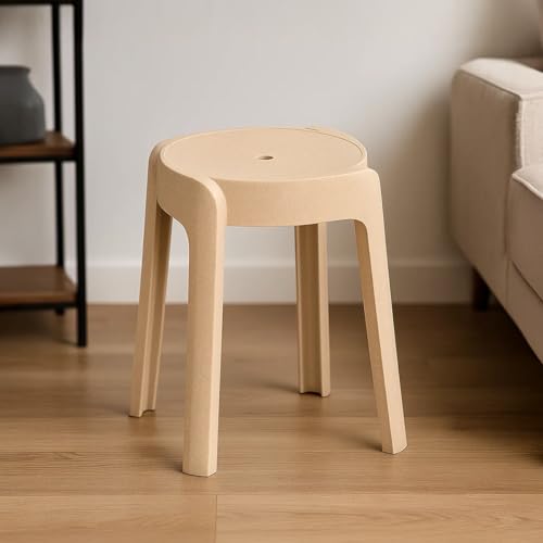 Image of Nilkamal Twist Sturdy and Durable Plastic Seating Stool | for Living Room, Bedroom, Bathroom, Kitchen, Office | Marble Beige