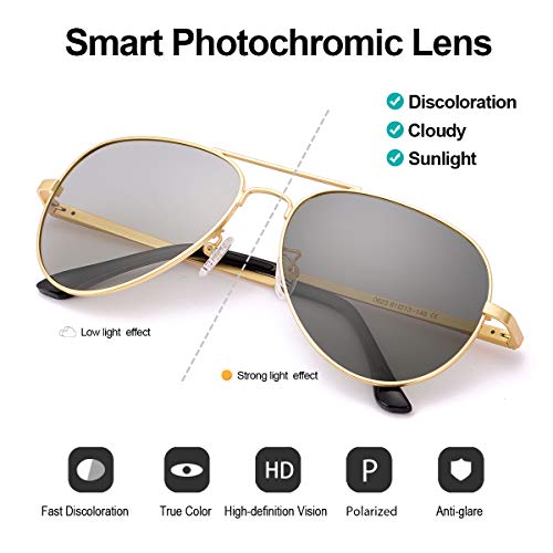 Image of SODQW Mens Polarized Photochromic Sunglasses, Aviator Sport Driving Sunglasses, UV 400 Protection with Large Metal Frame