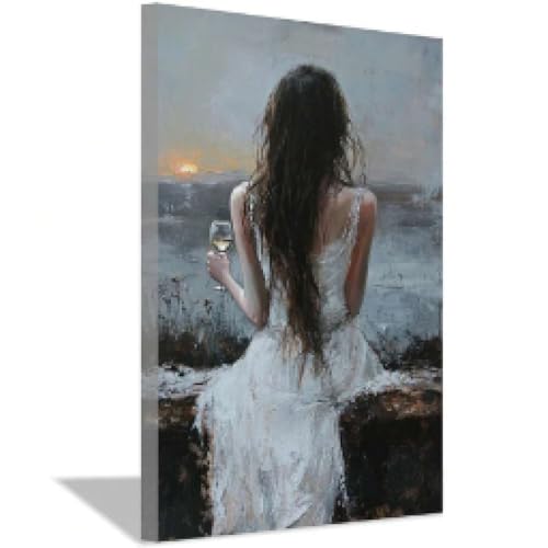 Peinture abstraite fille au verre de vin affiche toile XINBAO 43x86cm