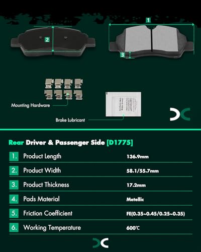 Image of SCITOO D1775-9005 Disc Brake Pads Sets Rear Metal Brake Pads w /Hardware